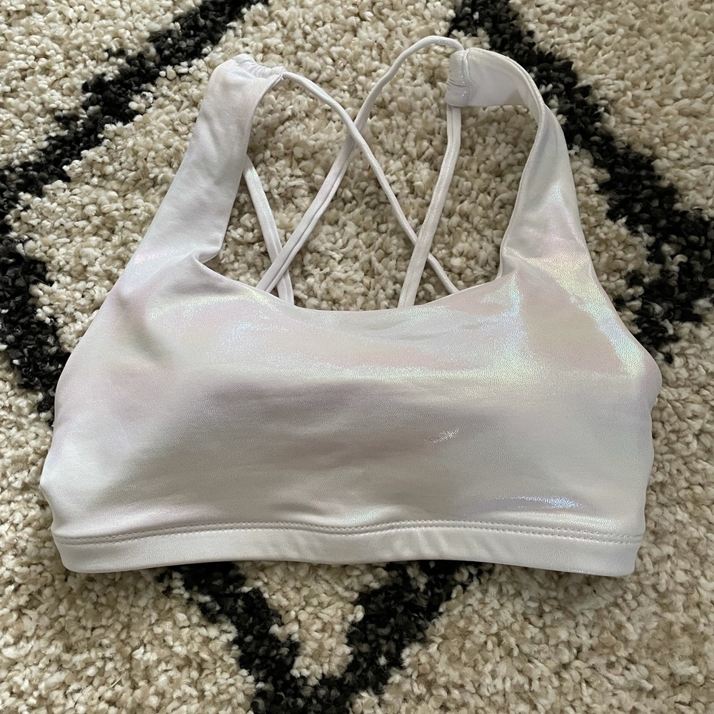 Onzie white iridescent sports bra